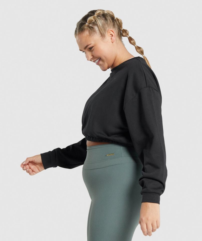 Women's Gymshark Whitney Cropped Sweatshirts Black | CA 038D6A